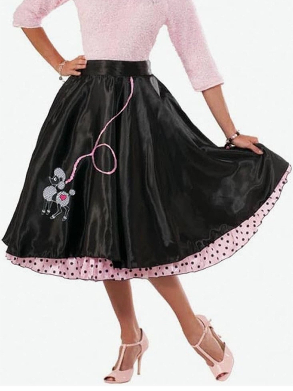 Retro Black & Pink Poodle Circle Skirt
